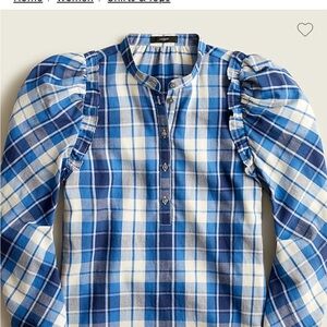 J. Crew blue and Cream Plaid Button-Up Blouse